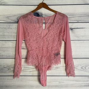 Love You Sexy Pink Lace Lingerie Bodysuit